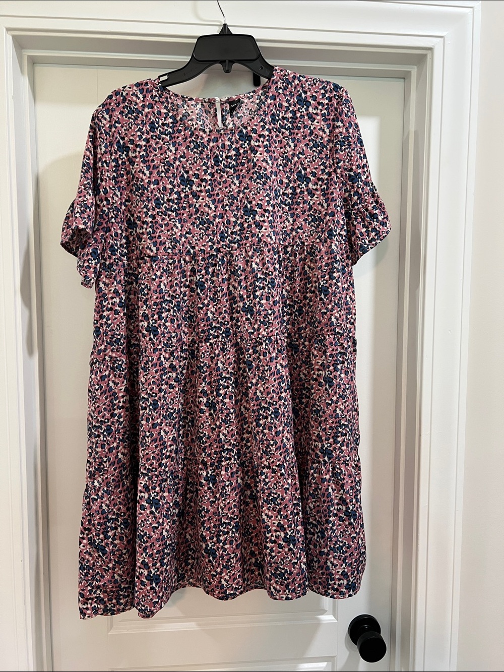 SHEIN Pink and Navy Floral Tiered Mini Dress